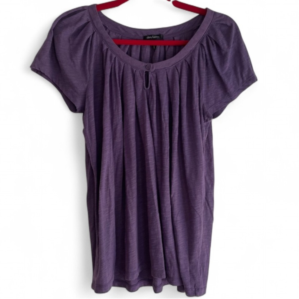 Daisy Fuentes Purple Gathered Neck Short Sleeve Knit Peasant Blouse Size L